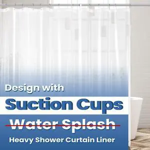 Clear Shower Curtain Liner with Suction Cups, PEVA Heavy Duty Plastic Shower Liner with 3 Magnets, 72" x 72" Waterproof Bathroom Curtain Clear Shower Curtain Liner with Suction Cups, PEVA Heavy Duty Plastic Shower Liner with 3 Magnets, 72" x 72" Waterproof Bathroom Curtain