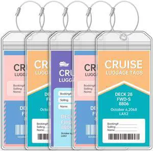 Clear Cruise Luggage Tag Holder, Wide, 5 Pack | Waterproof Extra-Thick PVC, Leakproof Zipper, Rustproof Steel Loop, Fits NCL, Princess, Carnival, Royal Caribbean And More Clear Cruise Luggage Tag Holder, Wide, 5 Pack | Waterproof Extra-Thick PVC, Leakproof Zipper, Rustproof Steel Loop, Fits NCL, Princess, Carnival, Royal Caribbean And More