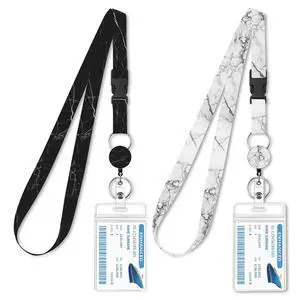 2 Pack Lanyards with ID Badge Holders, Retractable Badge Reel with Clear Vertical Marble Print ID Card Protector, Heavy Duty Neck Lanyard for Cruise, Office, School, Events (Black & White) 2 Pack Lanyards with ID Badge Holders, Retractable Badge Reel with Clear Vertical Marble Print ID Card Protector, Heavy Duty Neck Lanyard for Cruise, Office, School, Events (Black & White)