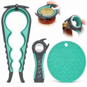 Jar Opener for Weak Hands, Seniors with Arthritis, 3-Piece Set with 5-in-1 Bottle Opener, Can Opener & Non-Slip Rubber Gripper Pad, Easy Grip Lid Opener for Arthritic Hands Jar Opener for Weak Hands, Seniors with Arthritis, 3-Piece Set with 5-in-1 Bottle Opener, Can Opener & Non-Slip Rubber Gripper Pad, Easy Grip Lid Opener for Arthritic Hands