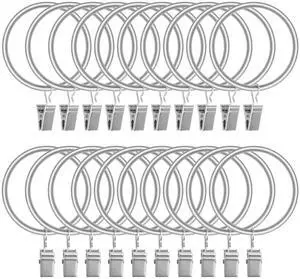 20 Pack Curtain Rings with Clips Hooks 1.5 in Diameter Rustproof | Metal Stainless Steel Drapery Rings for Tension Rod Bracket Eyelets Decorative Hanger, Fits 1.38 in Rods, Matte Silver 20 Pack Curtain Rings with Clips Hooks 1.5 in Diameter Rustproof | Metal Stainless Steel Drapery Rings for Tension Rod Bracket Eyelets Decorative Hanger, Fits 1.38 in Rods, Matte Silver