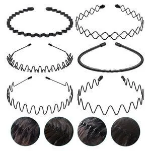 Metal Headbands for Men, Non-Slip Wavy Hair Bands Adjustable 6 Pcs | Zigzag Metal Headband for Men Women, Unisex Black Non-Slip Curly Hair Bands Metal Headbands for Men, Non-Slip Wavy Hair Bands Adjustable 6 Pcs | Zigzag Metal Headband for Men Women, Unisex Black Non-Slip Curly Hair Bands