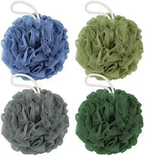 Shower Loofah Bath Sponge 4 Pack, 60G Exfoliating Body Scrubber | Luffa Mesh Shower Pouf Balls for Men and Women, Rich Lather with Body Wash, Bath Accessories (Blue Gray Green Dark Green) Shower Loofah Bath Sponge 4 Pack, 60G Exfoliating Body Scrubber | Luffa Mesh Shower Pouf Balls for Men and Women, Rich Lather with Body Wash, Bath Accessories (Blue Gray Green Dark Green)