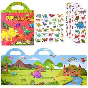 Reusable Sticker Book for Toddlers, 88 Pcs Dinosaur Stickers Road Trip Activities Car Airplane Activities Travel Toys for Kids, Kids Quiet Time Activities (2-6 Age) Reusable Sticker Book for Toddlers, 88 Pcs Dinosaur Stickers Road Trip Activities Car Airplane Activities Travel Toys for Kids, Kids Quiet Time Activities (2-6 Age)