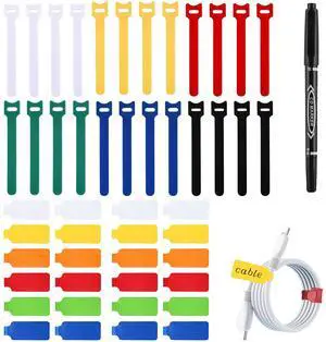 48 Pack Cable Labels & Cord Organizer Kit Color-Coded Write-On Wire Labels with Marker + 24 Ties for Home Office Electronics Cord Management 48 Pack Cable Labels & Cord Organizer Kit Color-Coded Write-On Wire Labels with Marker + 24 Ties for Home Office Electronics Cord Management