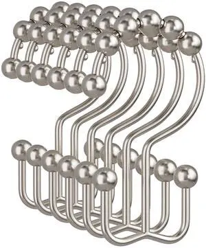 Shower Curtain Hooks, 12PCS Rust-Resistant Metal Double Shower Curtain Rings for Curtain Rolling Shower Hooks, Shower Rings for Bathroom Shower Curtain Rod, Nickel Shower Curtain Hooks, 12PCS Rust-Resistant Metal Double Shower Curtain Rings for Curtain Rolling Shower Hooks, Shower Rings for Bathroom Shower Curtain Rod, Nickel