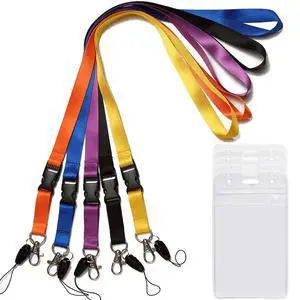 5Pack Neck Lanyards,Detachable Buckle,with Clear Vertical Badge Holders | Quick Release,Black,Blue,Yellow,Orange,Purple,for Office,Keys etc 5Pack Neck Lanyards,Detachable Buckle,with Clear Vertical Badge Holders | Quick Release,Black,Blue,Yellow,Orange,Purple,for Office,Keys etc