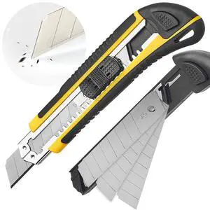 Utility Knife, Box Cutter Retractable,3 Pcs Blades Inside, 1-Pack | Retractable utility knife, 18mm SK5 snap-off blade, auto-change mechanism, TPR handle, stores 3 blades, cuts cardboard, tape Utility Knife, Box Cutter Retractable,3 Pcs Blades Inside, 1-Pack | Retractable utility knife, 18mm SK5 snap-off blade, auto-change mechanism, TPR handle, stores 3 blades, cuts cardboard, tape