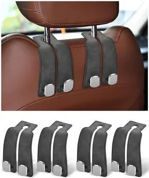Headrest Hooks for Car, 4 Pack Car Seat Back Organizer Storage Hook, Double Hook Car Seat Hooks for Hanger Purses and Bags, Leather Purse Holder for Car, Grey Headrest Hooks for Car, 4 Pack Car Seat Back Organizer Storage Hook, Double Hook Car Seat Hooks for Hanger Purses and Bags, Leather Purse Holder for Car, Grey