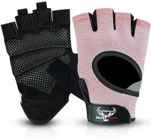 Workout Gloves for Men and Women, Fingerless Weight Lifting Gloves with Palm Protection Padding, Breathable and Lightweight Gym Gloves for Weightlifting, Cycling Pull Up (Pink, L), Large Workout Gloves for Men and Women, Fingerless Weight Lifting Gloves with Palm Protection Padding, Breathable and Lightweight Gym Gloves for Weightlifting, Cycling Pull Up (Pink, L), Large