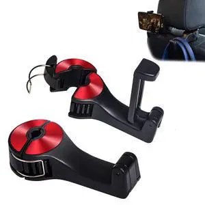 Car Seat Hooks for Purses and Bags with Phone Holder, Universal Car Headrest Storage Organizer Hanger Hook with Lock, 360° Rotation Headrest Hooks, 2 in 1 Car Headrest Hooks, 2 Pack, Red Car Seat Hooks for Purses and Bags with Phone Holder, Universal Car Headrest Storage Organizer Hanger Hook with Lock, 360° Rotation Headrest Hooks, 2 in 1 Car Headrest Hooks, 2 Pack, Red