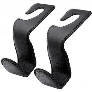 Headrest Hooks for Purses and Bags, 2 Pack Car Seat Hooks for Grocery Bag Handbag, Metal Car Purse Holder Covered by Leather, Black Headrest Hooks for Purses and Bags, 2 Pack Car Seat Hooks for Grocery Bag Handbag, Metal Car Purse Holder Covered by Leather, Black