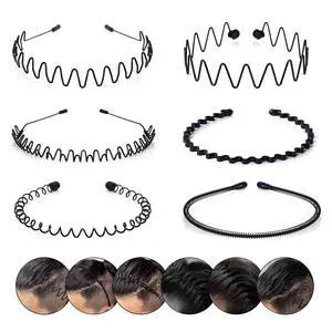 CAMKONG 6PCS Metal Hair Band for Men Headbands Women Wavy Hairband Spring Hair Hoop Sports Fashion Hair Bands Unisex Black Elastic Non Slip Simple Headwear Accessories CAMKONG 6PCS Metal Hair Band for Men Headbands Women Wavy Hairband Spring Hair Hoop Sports Fashion Hair Bands Unisex Black Elastic Non Slip Simple Headwear Accessories