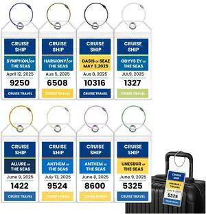 Cruise Luggage Tag Holder with Zip Seal & Steel Loops (8 Pack, Wide(Carnival, NCL, Princess, Holland America etc)) Cruise Luggage Tag Holder with Zip Seal & Steel Loops (8 Pack, Wide(Carnival, NCL, Princess, Holland America etc))