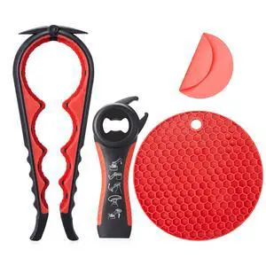 Jar Bottle Opener for Weak Hands,4 &5 in 1 Multi Function Non-Slip Can Lid Opener Tools with Silicone Jar Gripper Pad,Suitable for Seniors,Children and Arthritic Hands (Red) Jar Bottle Opener for Weak Hands,4 &5 in 1 Multi Function Non-Slip Can Lid Opener Tools with Silicone Jar Gripper Pad,Suitable for Seniors,Children and Arthritic Hands (Red)