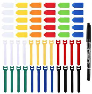 60 Pack Cable Labels & Cord Organizer Kit Color-Coded Write-On Wire Labels with Marker + 30 Ties for Home Office Electronics Cord Management 60 Pack Cable Labels & Cord Organizer Kit Color-Coded Write-On Wire Labels with Marker + 30 Ties for Home Office Electronics Cord Management
