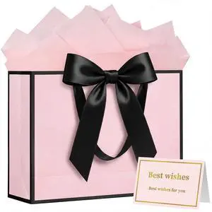 13 Inch Large Pink Gift Bag for Birthday, Baby Shower & Wedding | with Handles, Tissue Paper and Card, for Girls, Women & Kids Birthday Party Favor Wraps 13 Inch Large Pink Gift Bag for Birthday, Baby Shower & Wedding | with Handles, Tissue Paper and Card, for Girls, Women & Kids Birthday Party Favor Wraps