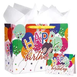 13" Large Birthday Gift Bag with Card and Tissue Paper - Colorful Balloons Birthday Bag for kids 13" Large Birthday Gift Bag with Card and Tissue Paper - Colorful Balloons Birthday Bag for kids