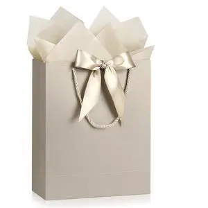 Champagne Paper Gift Bags with Handles, Party Present Bag | 12.6 Inch Medium Size; Includes 2 Tissue Paper & 1 Card; For Graduation, Wedding, Baby Shower, Birthday Favors Champagne Paper Gift Bags with Handles, Party Present Bag | 12.6 Inch Medium Size; Includes 2 Tissue Paper & 1 Card; For Graduation, Wedding, Baby Shower, Birthday Favors