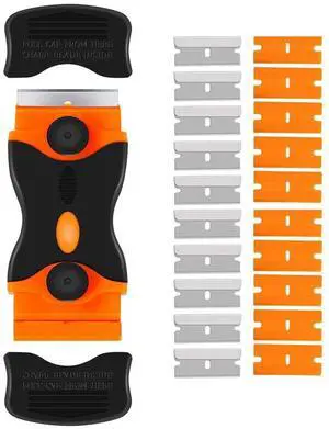 Razor Blade Scraper, 2-in-1 Double Edged Razorblade Scraper Tool with 20Pcs Razor Blades, Multi-Purpose Paint Cleaning Razor Scraper for Glass, Decals, Stickers, Labels, Caulk, Adhesive, Paint Removal Razor Blade Scraper, 2-in-1 Double Edged Razorblade Scraper Tool with 20Pcs Razor Blades, Multi-Purpose Paint Cleaning Razor Scraper for Glass, Decals, Stickers, Labels, Caulk, Adhesive, Paint Removal