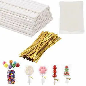 300Pcs Cake Pop Sticks & Wraps Kit 3" Food-Grade Paper Sticks, Clear Candy Bags, Gold Twist Ties for Lollipops, Chocolates, Hard Candy Sturdy & Leakproof 300Pcs Cake Pop Sticks & Wraps Kit 3" Food-Grade Paper Sticks, Clear Candy Bags, Gold Twist Ties for Lollipops, Chocolates, Hard Candy Sturdy & Leakproof