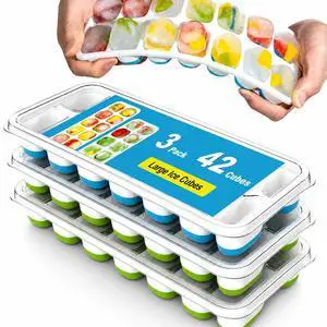 3 Pack Ice Cube Trays with Lid for Freezer, Flexible Silicone Bottom for Easy Release, Stackable Space-Saving Ice Molds, 1.2" Cubes Color-Coded (2 Green 1 Blue) for Juice, Coffee & Cocktails, BPA Free 3 Pack Ice Cube Trays with Lid for Freezer, Flexible Silicone Bottom for Easy Release, Stackable Space-Saving Ice Molds, 1.2" Cubes Color-Coded (2 Green 1 Blue) for Juice, Coffee & Cocktails, BPA Free