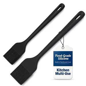 Silicone Basting Brush Set, 2-Pack Food-Grade BPA-Free Pastry Brush, 446°F Heat Resistant with Reinforced Inner Core, One-Piece Design for BBQ, Grilling, Baking, Butter, Marinades & Oil (Black) Silicone Basting Brush Set, 2-Pack Food-Grade BPA-Free Pastry Brush, 446°F Heat Resistant with Reinforced Inner Core, One-Piece Design for BBQ, Grilling, Baking, Butter, Marinades & Oil (Black)
