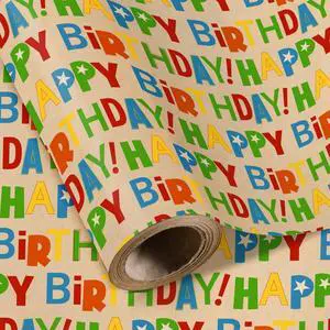 Kraft Birthday Wrapping Paper Roll - Mini Roll - 17 Inch x 9.8 Feet - Colorful Happy Bday Lettering Wrapping Paper Perfect for Birthday, Party, Baby Shower Kraft Birthday Wrapping Paper Roll - Mini Roll - 17 Inch x 9.8 Feet - Colorful Happy Bday Lettering Wrapping Paper Perfect for Birthday, Party, Baby Shower