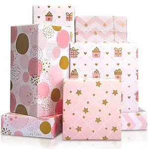 Wrapping Paper for Girl, Metallic Gold Foil Wrapping Paper, Pink Gift Wrap for Birthday, Valentines Day, Christmas, Wedding, Baby Shower,4 Sheets 27.5x19.6inch Wrapping Paper for Girl, Metallic Gold Foil Wrapping Paper, Pink Gift Wrap for Birthday, Valentines Day, Christmas, Wedding, Baby Shower,4 Sheets 27.5x19.6inch