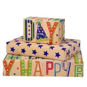 Reversible Kraft Birthday Wrapping Paper, 17" x 9.8 ft Mini Roll Double Sided, Gift Wrap for Kids Boys Girls Happy Birthday Party Celebration Reversible Kraft Birthday Wrapping Paper, 17" x 9.8 ft Mini Roll Double Sided, Gift Wrap for Kids Boys Girls Happy Birthday Party Celebration