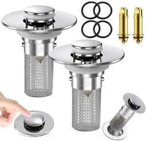 2Pack Bathroom Sink Drain Strainer, for 1.1to 1.45 inches Sink Drain Stopper Pop Up Sink Drain Filter, with Removable Stainless Steel Filter Basket Hair Catcher, for Bathtubs, Showers, Floor Drains 2Pack Bathroom Sink Drain Strainer, for 1.1to 1.45 inches Sink Drain Stopper Pop Up Sink Drain Filter, with Removable Stainless Steel Filter Basket Hair Catcher, for Bathtubs, Showers, Floor Drains