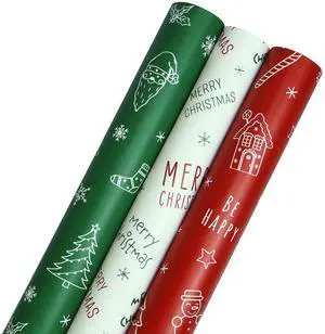 Christmas Wrapping Paper Set of 3, Red Green Beige Holiday Gift Wrap Paper | with Classic Festive Designs for Small Medium Gifts Xmas Presents, Parties and Decorations, 17 in x 9.8 ft Per Roll Christmas Wrapping Paper Set of 3, Red Green Beige Holiday Gift Wrap Paper | with Classic Festive Designs for Small Medium Gifts Xmas Presents, Parties and Decorations, 17 in x 9.8 ft Per Roll