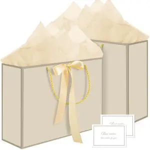2 Pcs Gift Bags with Handles, 14" Medium Gift Bag with Tissue Paper | Ribbon Handles and 2 Cards, Gold Bag for Birthday, Wedding Bridal Shower, Baby Shower 2 Pcs Gift Bags with Handles, 14" Medium Gift Bag with Tissue Paper | Ribbon Handles and 2 Cards, Gold Bag for Birthday, Wedding Bridal Shower, Baby Shower
