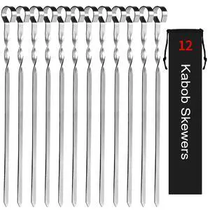 Kabob Skewers 14" Stainless Steel Long Barbecue Skewers, Flat Metal Kebob | BBQ Sticks Wide Reusable Grilling Skewers for Meat Chicken, Set of 12pcs with Storage Bag by JY COOKMENT Kabob Skewers 14" Stainless Steel Long Barbecue Skewers, Flat Metal Kebob | BBQ Sticks Wide Reusable Grilling Skewers for Meat Chicken, Set of 12pcs with Storage Bag by JY COOKMENT
