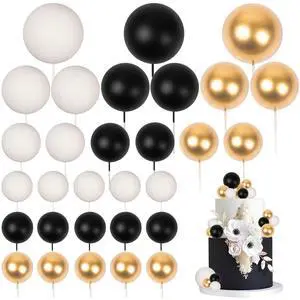 30 PCS Balls Cake Topper DIY Cake Insert Toppers | Ball Cake Picks Cupcake Topper for Birthday Party Baby Shower Wedding Cake Decoration(Black Gold White) 30 PCS Balls Cake Topper DIY Cake Insert Toppers | Ball Cake Picks Cupcake Topper for Birthday Party Baby Shower Wedding Cake Decoration(Black Gold White)