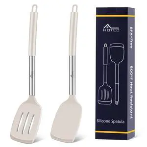Silicone Spatula Set of 2 Heat-Resistant 600°F & BPA-Free Kitchen SaptulaTurner with Stainless Steel Handles, Slotted & Solid Spatulas for Nonstick Cookware, 13.7 Inch, Khaki Silicone Spatula Set of 2 Heat-Resistant 600°F & BPA-Free Kitchen SaptulaTurner with Stainless Steel Handles, Slotted & Solid Spatulas for Nonstick Cookware, 13.7 Inch, Khaki
