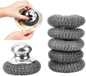 6 Pcs Steel Wool Scrubber, Ergonomic Stainless Steel Scrubber Pads with Replacement Wire Sponge Pads, Ideal for Cleaning Cast Iron, Pots, Pans, Grills, Stoves, Sink, Kitchen Household 6 Pcs Steel Wool Scrubber, Ergonomic Stainless Steel Scrubber Pads with Replacement Wire Sponge Pads, Ideal for Cleaning Cast Iron, Pots, Pans, Grills, Stoves, Sink, Kitchen Household