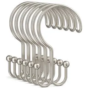 Nickel Shower Curtain Hooks Ring, 12 Pcs Double Sided Shower Hooks, Rust Proof Metal Shower Hooks for Bathroom, Anti-Drop Shower Rings for Shower Curtain & Liners Nickel Shower Curtain Hooks Ring, 12 Pcs Double Sided Shower Hooks, Rust Proof Metal Shower Hooks for Bathroom, Anti-Drop Shower Rings for Shower Curtain & Liners