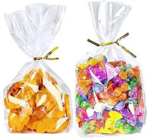 Cellophane Treat Bags 6x9 Inch, 50 Pack, Clear Goodie Bags | Bottom Gusset Adds Capacity, Keeps Bags Upright; Thick OPP Holds Shape; 50 Gold Ties; Ideal for Cookies, Candy, Favors, Gifts Cellophane Treat Bags 6x9 Inch, 50 Pack, Clear Goodie Bags | Bottom Gusset Adds Capacity, Keeps Bags Upright; Thick OPP Holds Shape; 50 Gold Ties; Ideal for Cookies, Candy, Favors, Gifts