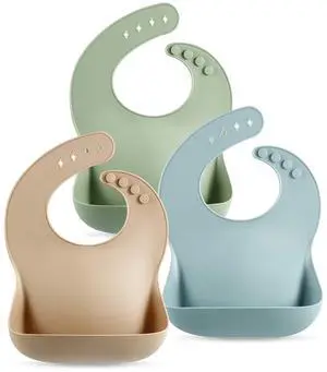 Set of 3 Silicone Baby Bibs Waterproof, Soft, Unisex, 10-72 Months (Brown/Blue/Green) Set of 3 Silicone Baby Bibs Waterproof, Soft, Unisex, 10-72 Months (Brown/Blue/Green)