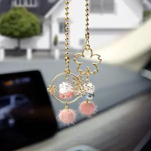 Pair of Lucky Cat Car Interior Mirror Hanging Accessories Car Decor Mini Porcelain Maneki Neko Dangle Charm (Sakura Lucky Cat) Pair of Lucky Cat Car Interior Mirror Hanging Accessories Car Decor Mini Porcelain Maneki Neko Dangle Charm (Sakura Lucky Cat)