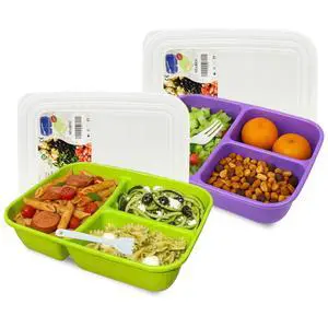 2 Pack Lunch Containers for Adults (48oz/6 Cup) - 3 Compartment Large Bento Lunch Box For Women - Reusable Lunchable Container for Salad, Snack, Meal Prep - Stackable, Microwavable & Leak proof 2 Pack Lunch Containers for Adults (48oz/6 Cup) - 3 Compartment Large Bento Lunch Box For Women - Reusable Lunchable Container for Salad, Snack, Meal Prep - Stackable, Microwavable & Leak proof