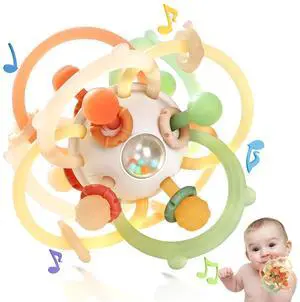 Baby Rattle Ball Teething Toys for 0 3 6 9 12 18 Months Boys Girls, Brown | Silicone Montessori Teethers with Rattle Ball for Newborn Infant, Sensory Delopmental Gift Baby Rattle Ball Teething Toys for 0 3 6 9 12 18 Months Boys Girls, Brown | Silicone Montessori Teethers with Rattle Ball for Newborn Infant, Sensory Delopmental Gift