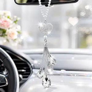 Bling Car Rearview Mirror Charm, 9.8 Inch, White | 9.8 Inch Heart Crystal Diamond Pendant, Interior Decoration Gift for Women, Lucky Charm Accessories, Cute Styling Ornament Bling Car Rearview Mirror Charm, 9.8 Inch, White | 9.8 Inch Heart Crystal Diamond Pendant, Interior Decoration Gift for Women, Lucky Charm Accessories, Cute Styling Ornament
