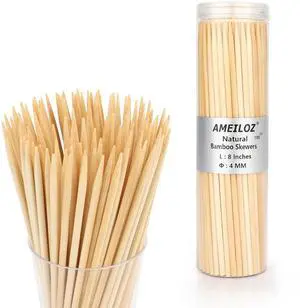 8" Bamboo Wooden Skewers for BBQ, Kebob, Appetizer, Fruit, Sausage, Chocolate Fountain, Natural Wood Barbecue Kabob Skewer Stick, Organic Food Sticks for Grilling, Kitchen (=4mm Thick, 100PCS) 8" Bamboo Wooden Skewers for BBQ, Kebob, Appetizer, Fruit, Sausage, Chocolate Fountain, Natural Wood Barbecue Kabob Skewer Stick, Organic Food Sticks for Grilling, Kitchen (=4mm Thick, 100PCS)