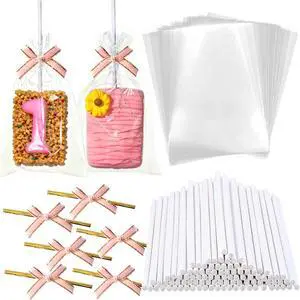 100PCS Rice Crispy Treat Bags 4x6in Cake Pop Bags with Sticks and Ties Bow | Clear Cellophane for Rice Krispies Individually Wrapped Cakesicles Packaging Lollipop Candy Making Supplies Cookies Bag 100PCS Rice Crispy Treat Bags 4x6in Cake Pop Bags with Sticks and Ties Bow | Clear Cellophane for Rice Krispies Individually Wrapped Cakesicles Packaging Lollipop Candy Making Supplies Cookies Bag