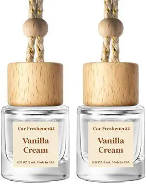Hanging Car Air Freshener 2 Pack, Vanilla Cream Essential Oil Diffuser, Long-Lasting Fragrance, Cute Glass Bottle Car Accessories for Women & Men, Made in USA Hanging Car Air Freshener 2 Pack, Vanilla Cream Essential Oil Diffuser, Long-Lasting Fragrance, Cute Glass Bottle Car Accessories for Women & Men, Made in USA