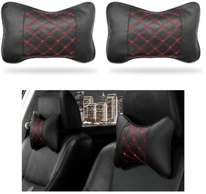2PCS Car Neck Pillow, Soft Leather Headrest Pillow for Car Support Neck, Breathable Ergonomic Neck Support Relief Cushion for Driving with Adjustable Strap, Universal Car Accessories (Black&Red) 2PCS Car Neck Pillow, Soft Leather Headrest Pillow for Car Support Neck, Breathable Ergonomic Neck Support Relief Cushion for Driving with Adjustable Strap, Universal Car Accessories (Black&Red)