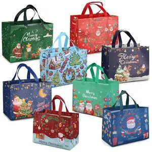PARSUP 8PCS Christmas Gift Bags, Non-Woven Tote Treat Christmas Bags with Handles for Gifts Wrapping Shopping, Xmas Party Supplies, 12.8"×9.8"×6.7" PARSUP 8PCS Christmas Gift Bags, Non-Woven Tote Treat Christmas Bags with Handles for Gifts Wrapping Shopping, Xmas Party Supplies, 12.8"×9.8"×6.7"