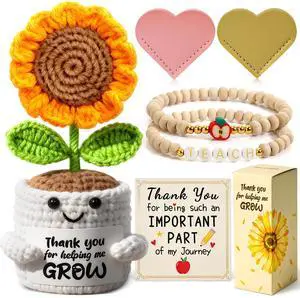 Teacher Appreciation Gifts for Women - Thank You Teacher Gifts Set with Handmade Crochet Sunflower, Bookmark & Bracelet for Teacher Appreciation Week, End of Year, Christmas, Valentine's Day Teacher Appreciation Gifts for Women - Thank You Teacher Gifts Set with Handmade Crochet Sunflower, Bookmark & Bracelet for Teacher Appreciation Week, End of Year, Christmas, Valentine's Day